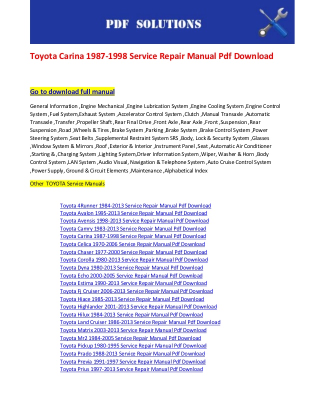 Toyota carina service manual download